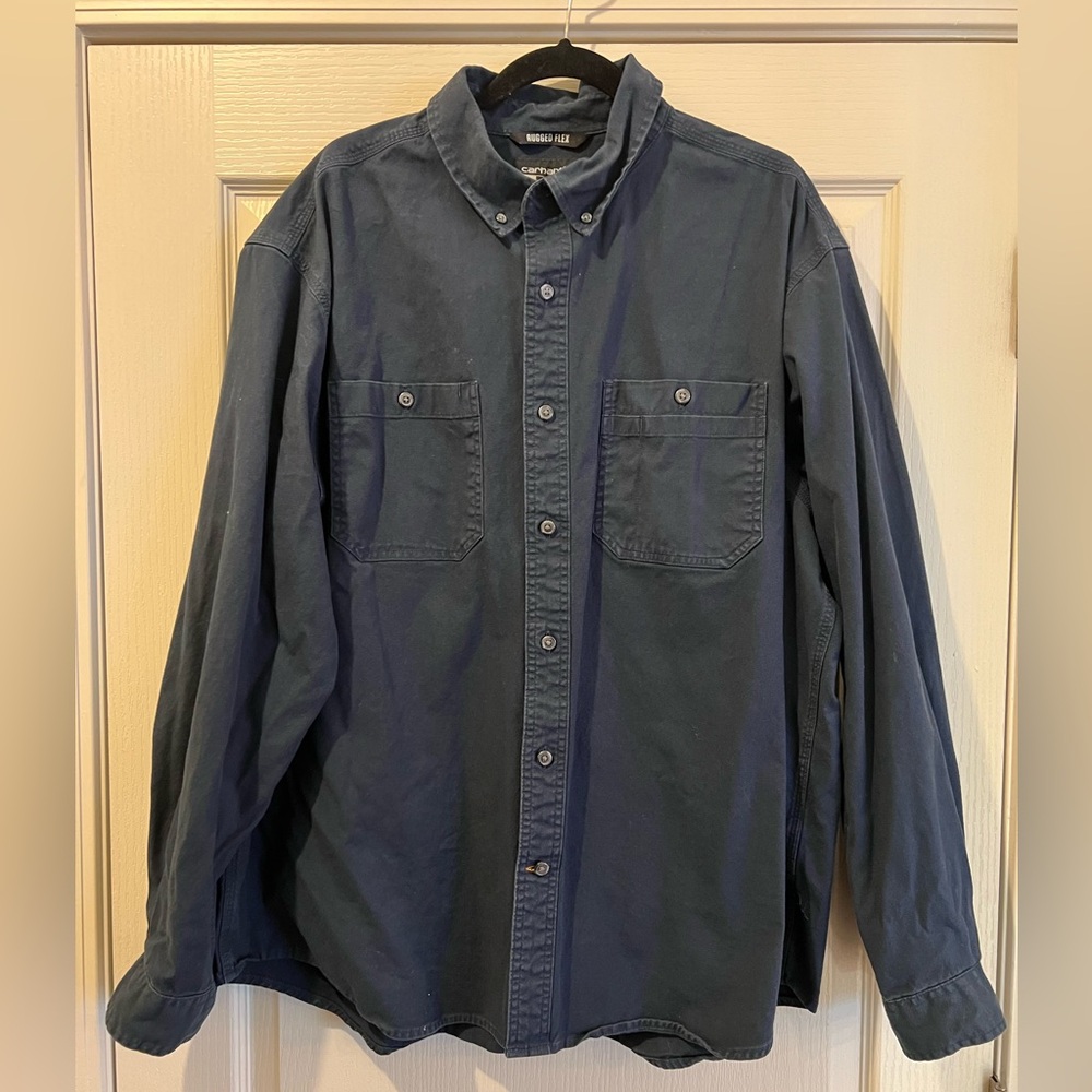 Carhartt long sleeve button up shirt relaxed fit XXL 2XL navy blue